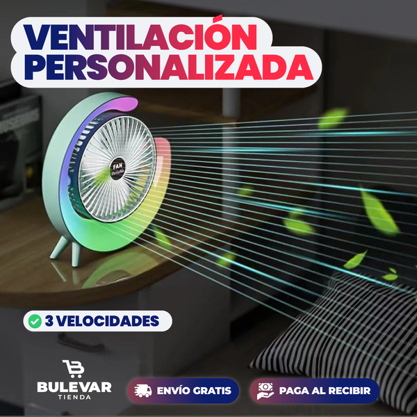 VENTILADOR DE MESA PORTÁTIL CON LUZ LED